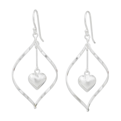 Heart Themed Sterling Silver 925 Dangle Earrings