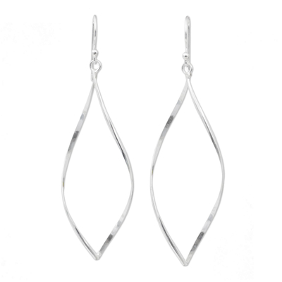 Sterling Silver Dangle Earrings with Curved Marquise Shape