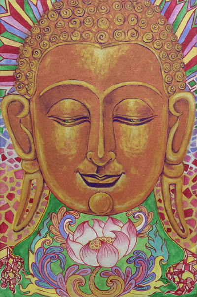 Colorful Acrylic on Canvas Painting Of Buddha