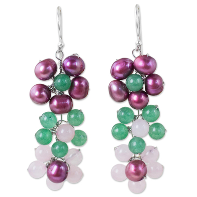 Hand Crafted Cultured Pearl and Quartz Dangle Earrings
