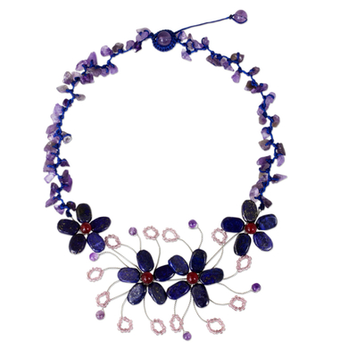 Fair Trade Necklace Made from Lapis Lazuli and Amethyst