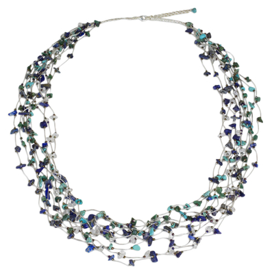 Blue and Green Multi Gemstone Necklace Crafted by Hand