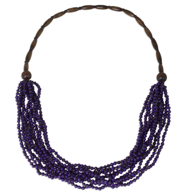 Artisan Crafted Purple Wood Necklace from Thailand