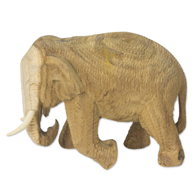 Handmade Rain Tree and Ivory Wood Elephant Statuette