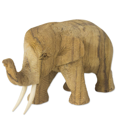 Hand Crafted Rain Tree and Ivory Wood Elephant Statuette