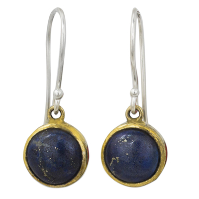 Handcrafted Brass and Silver Earrings with Lapis Lazuli