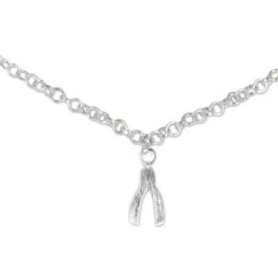 Handmade Sterling Silver Anklet with Wishbone Pendant