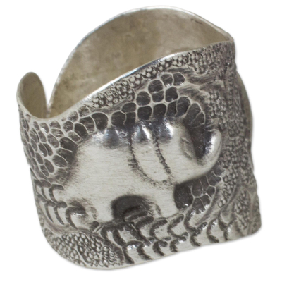 Artisan Crafted 950 Silver Ring with Elephants from Thailand