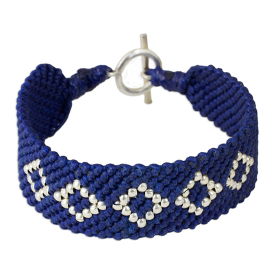 Hand Crafted Polyester Braided Bracelet with Silver Beads