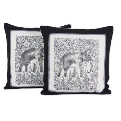 Artisan Crafted Cotton Elephant Cushion Covers (Pair)