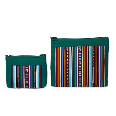 Thai Hill Tribe Applique on 2 Cotton Blend Cosmetic Bags