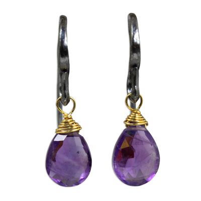 Handmade Gold Accented Amethyst Dangle Earrings