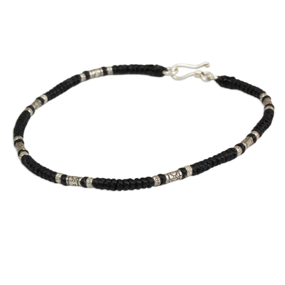 Artisan Crafted Black Anklet with Karen Hill Tribe Silver