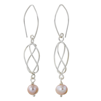 Pink Cultured Pearl and Sterling Silver Dangle Earrings