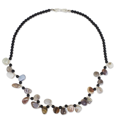 Onyx Necklace with Free-Form Agates