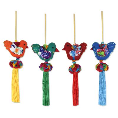4 Birds and Brass Bells Artisan Crafted Multicolor Ornaments