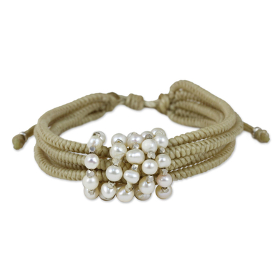 Thai Beige Wristband Bracelet with Cultured Pearls