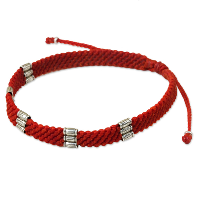 Fair Trade Thai Hill Tribe Silver Beaded Red Macrame Friendship Bracelet