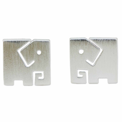 Brushed Finish Sterling Silver Elephant Stud Earrings