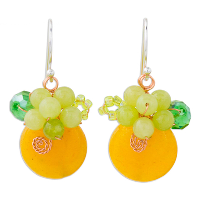 Thailand Orange Quartz and Glass Bead Dangle Earrings