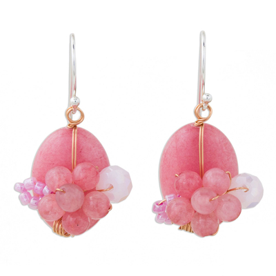 Handmade Pink Quartz and Glass Bead Dangle Earrings