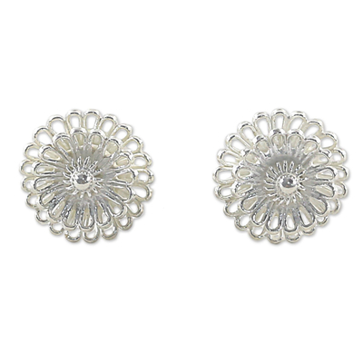 Hand Made Sterling Silver Stud Earrings Floral Thailand