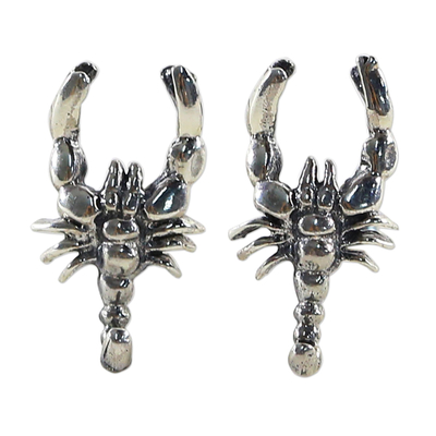 Sterling Silver Button Earrings Scorpion Shape from Thailand