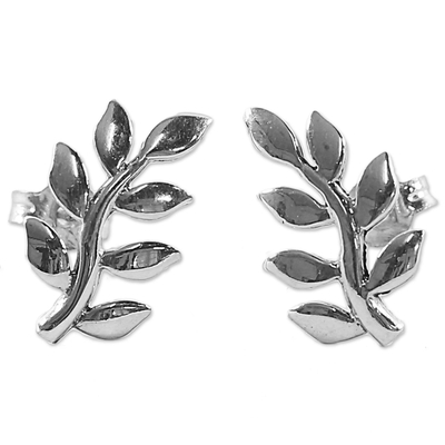 Sterling Silver Leaf Button Earrings from Thailand