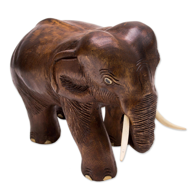 Hand Carved Wood Elephant Sculpture from Thailand