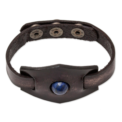 Hancrafted Leather and Lapis Lazuli Adjustable Bracelet