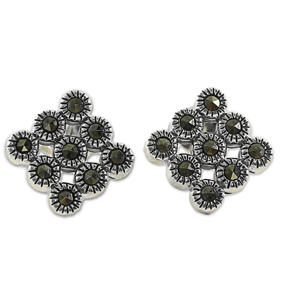 Marcasite and Sterling Silver Button Earrings from Thailand