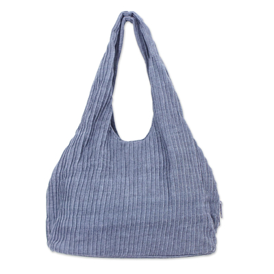 100% Cotton Textured Shoulder Bag in Taupe from Thailand