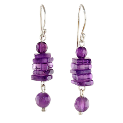 Amethyst and Sterling Silver Dangle Earrings from Thailand