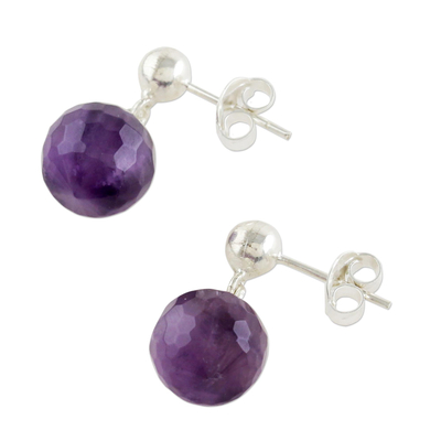 Faceted Amethyst Sterling Silver Dangle Earrings Thailand