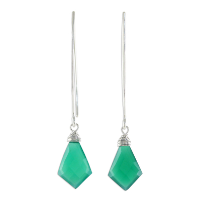 Teal Chalcedony Dangle Earrings from Thailand