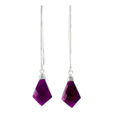 Magenta Chalcedony Sterling Silver Dangle Earrings Thailand