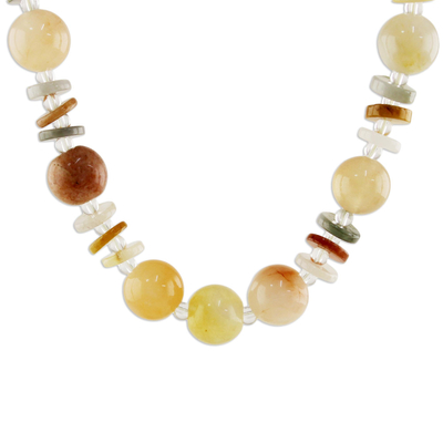 Jade Glass and Quartz Beaded Necklace from Thailand