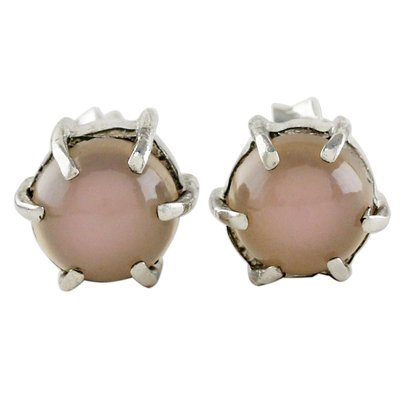 Sterling Silver and Chalcedony Stud Earrings from Thailand