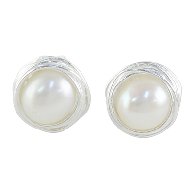 Cultured Pearl Sterling Silver Stud Earrings from Thailand
