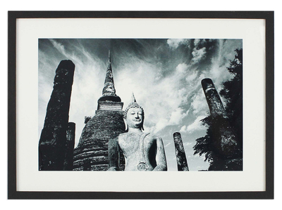 Black and White Framed Photograph of Sukhothai Style Buddha