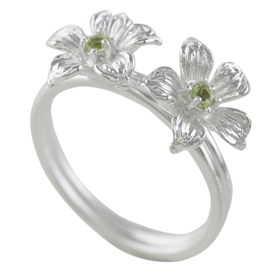 Thai Peridot and Sterling Silver Floral Cocktail Ring