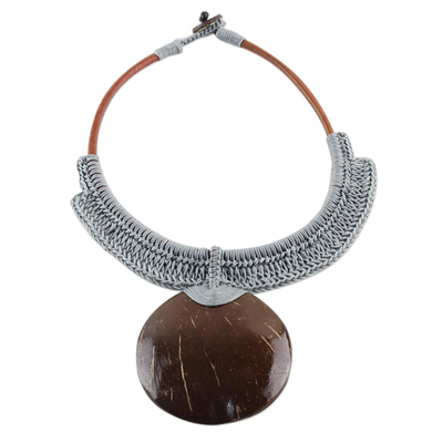 Thai Ivory Leather and Coconut Shell Statement Necklace