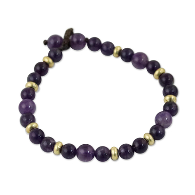 Amethyst and Brass Beaded Bracelet from Thailand