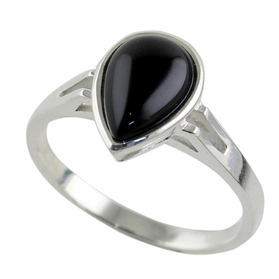 Onyx and Sterling Silver Cocktail Ring from Thailand