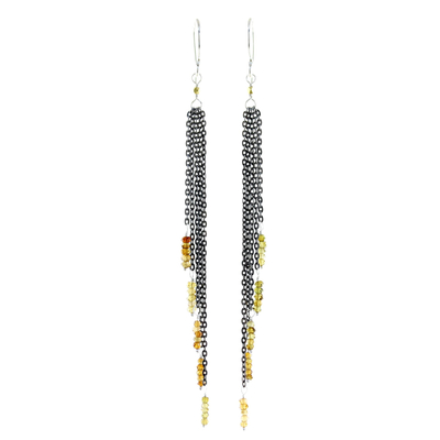 Artisan Crafted Yellow Tourmaline Waterfall Earring with Silver Chains