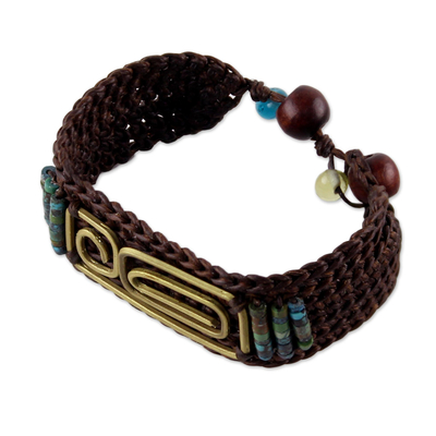 Brown Brass and Reconstituted Turquoise Wristband Bracelet