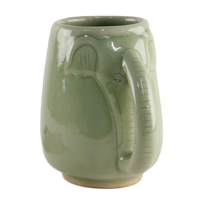 Ceramic Celadon Elephant Mug in Green from Thailand