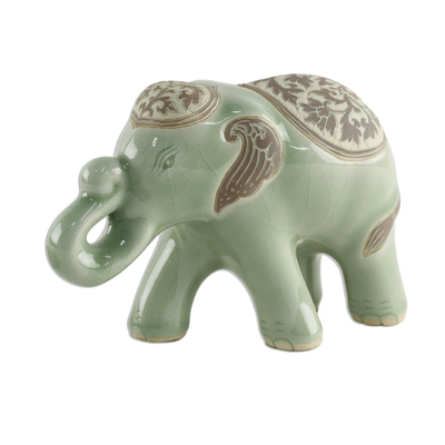 Celadon Ceramic Sculpture of an Elephant from Thailand