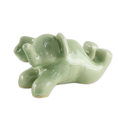 Celadon Ceramic Sculpture of an Elephant from Thailand