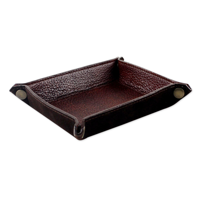 Handcrafted Thai Leather Catchall in Russet and Espresso